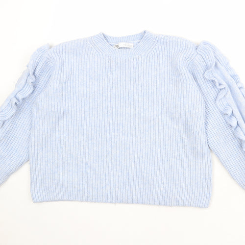 Zara Womens Blue Round Neck Acrylic Pullover Jumper Size M