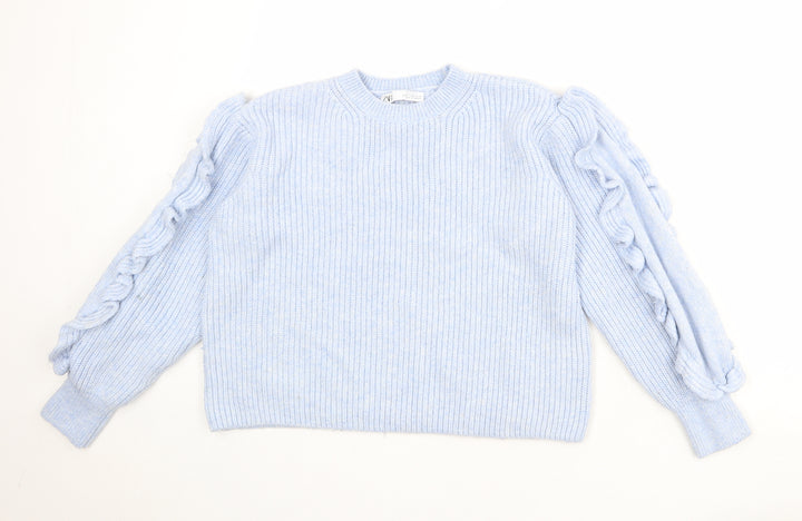 Zara Womens Blue Round Neck Acrylic Pullover Jumper Size M