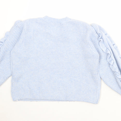 Zara Womens Blue Round Neck Acrylic Pullover Jumper Size M
