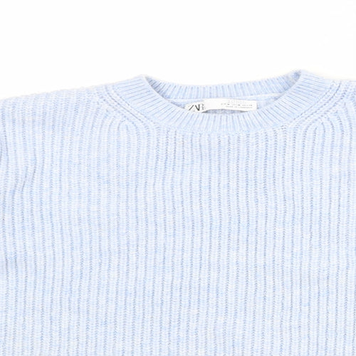 Zara Womens Blue Round Neck Acrylic Pullover Jumper Size M