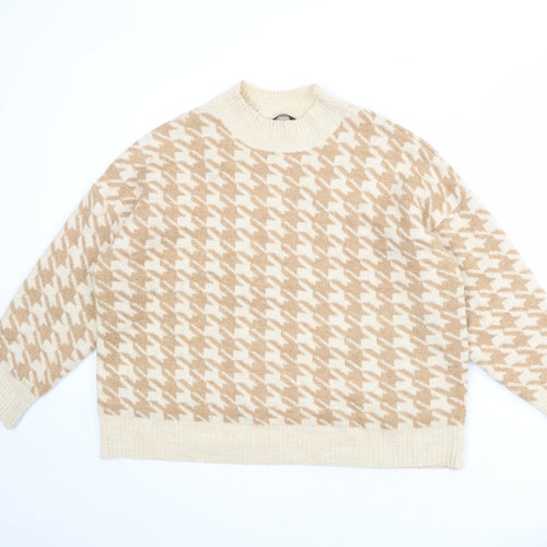 M&Co Womens Beige Mock Neck Floral Acrylic Pullover Jumper Size 18 - Houndstooth pattern