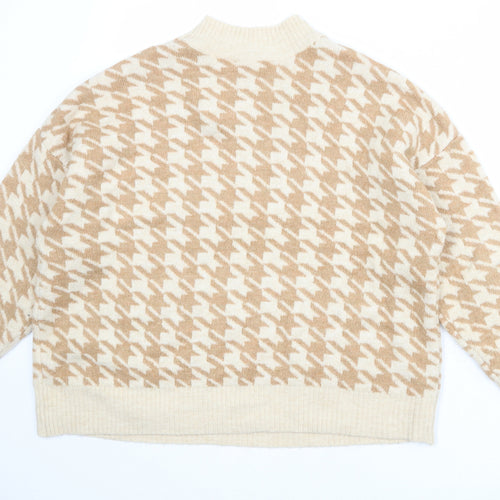 M&Co Womens Beige Mock Neck Floral Acrylic Pullover Jumper Size 18 - Houndstooth pattern