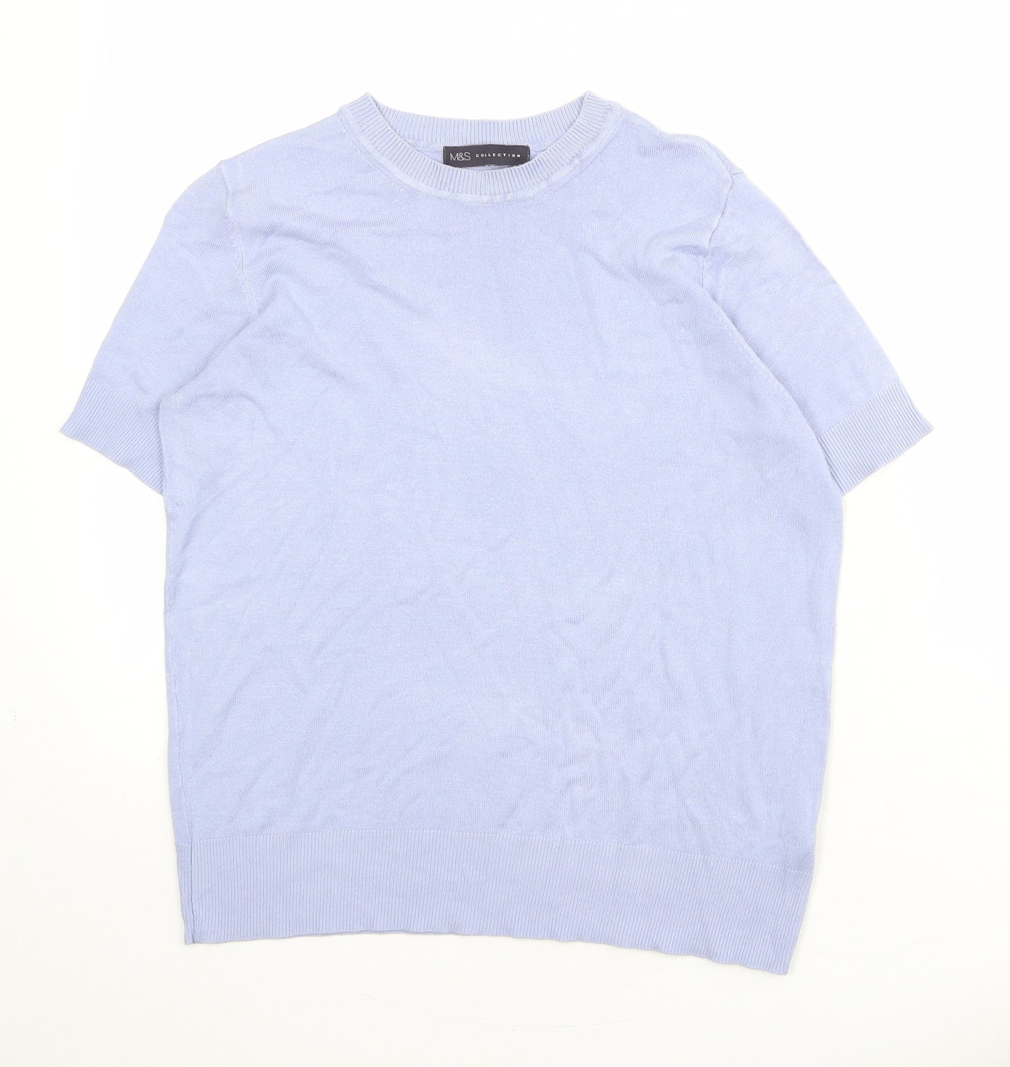 Marks and Spencer Womens Blue Round Neck Viscose Pullover Jumper Size 10