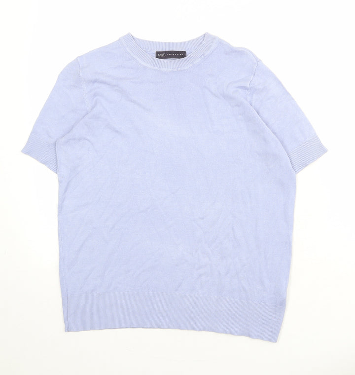 Marks and Spencer Womens Blue Round Neck Viscose Pullover Jumper Size 10