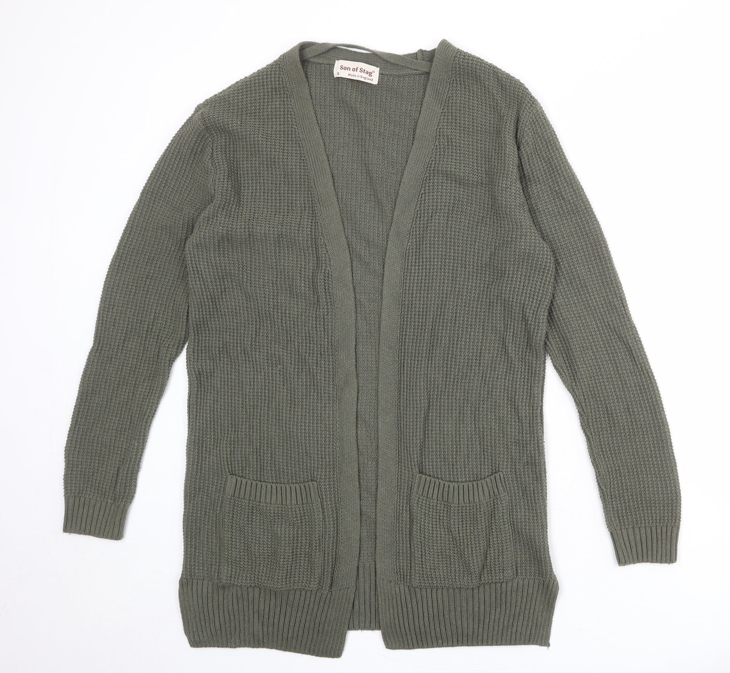 Son of Stag Womens Green V-Neck Acrylic Cardigan Jumper Size S