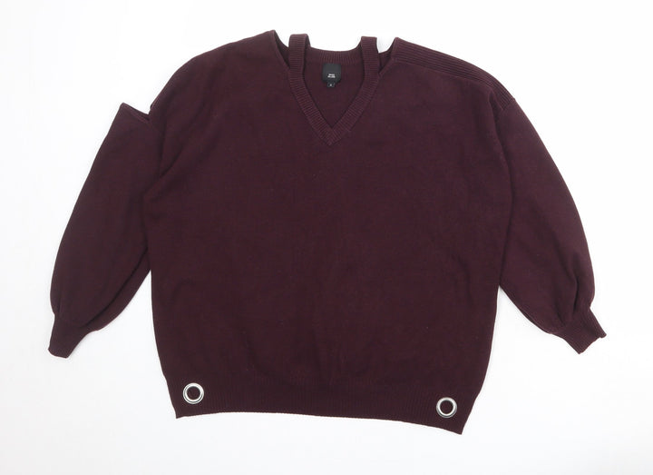 River Island Womens Red V-Neck Acrylic Pullover Jumper Size S - Cut out Detail
