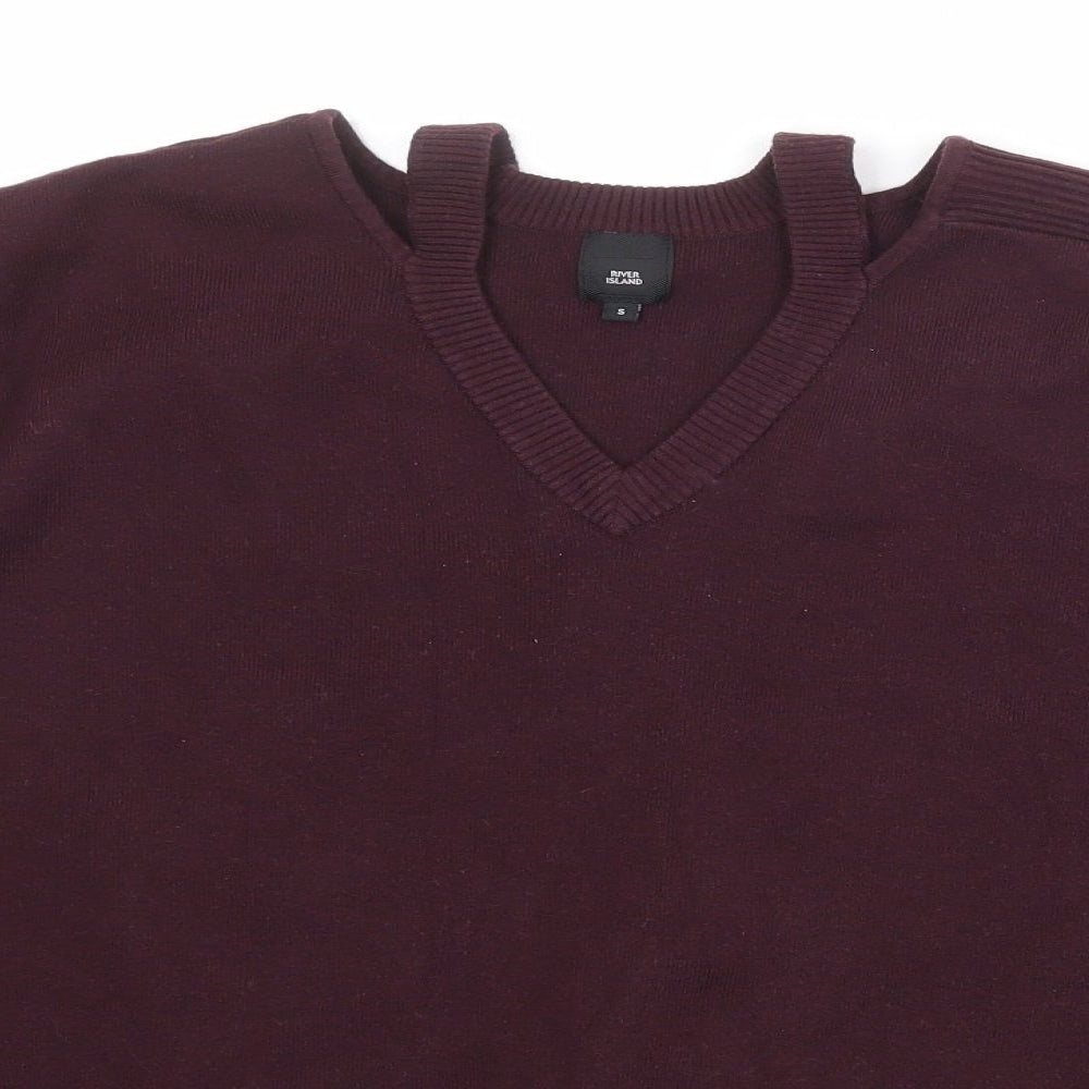 River Island Womens Red V-Neck Acrylic Pullover Jumper Size S - Cut out Detail