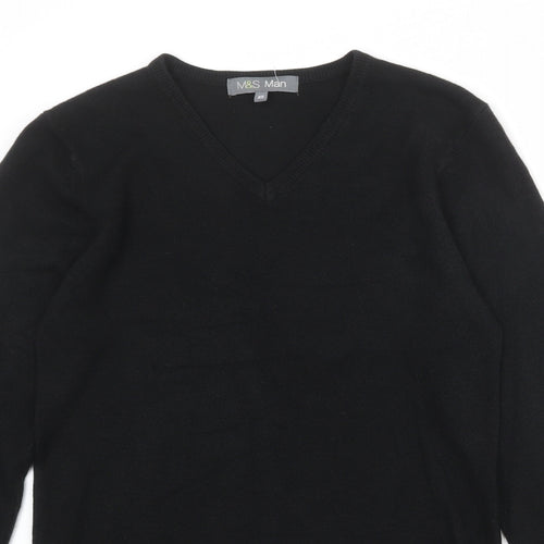 Marks and Spencer Mens Black V-Neck Acrylic Pullover Jumper Size XS Long Sleeve