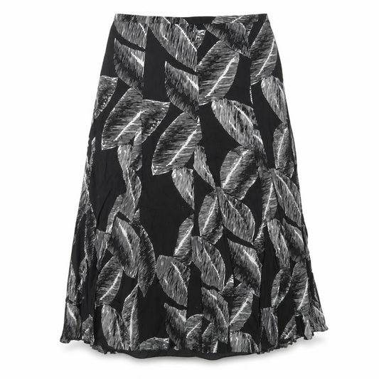 Front view of Gerry Weber women’s black geometric cotton swing skirt, size UK 16, zip - leaf pattern