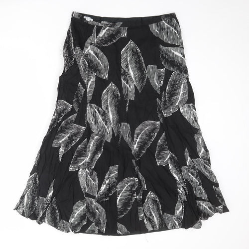 Gerry Weber Womens Black Geometric Cotton Swing Skirt Size 16 Zip - Leaf pattern