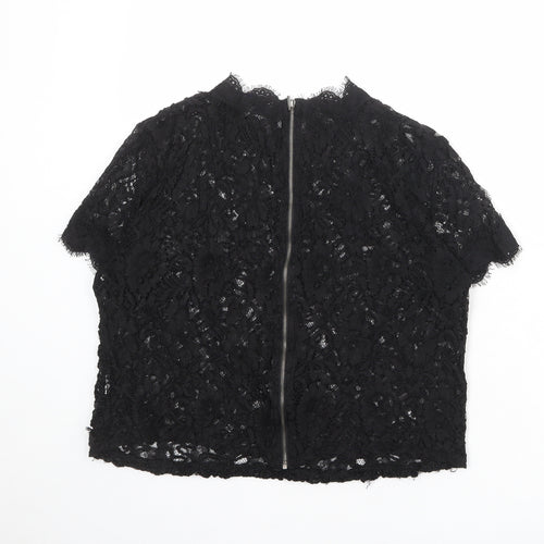 Zara Womens Black Polyester Basic Blouse Size L Round Neck