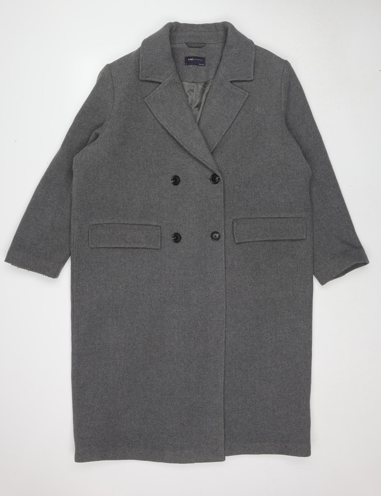 Marks and Spencer Womens Grey Overcoat Coat Size 18 Button