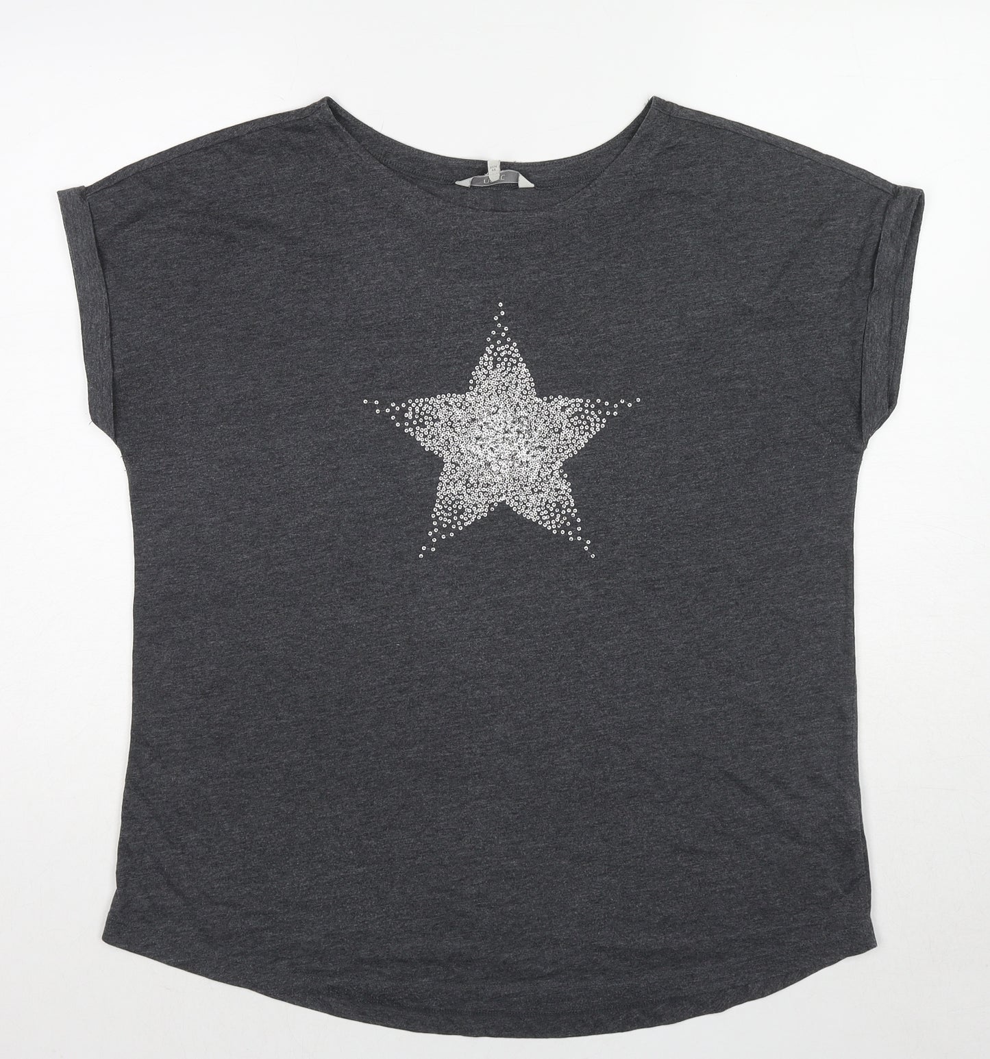 NEXT Womens Grey Cotton Basic T-Shirt Size 16 Round Neck - Star Print