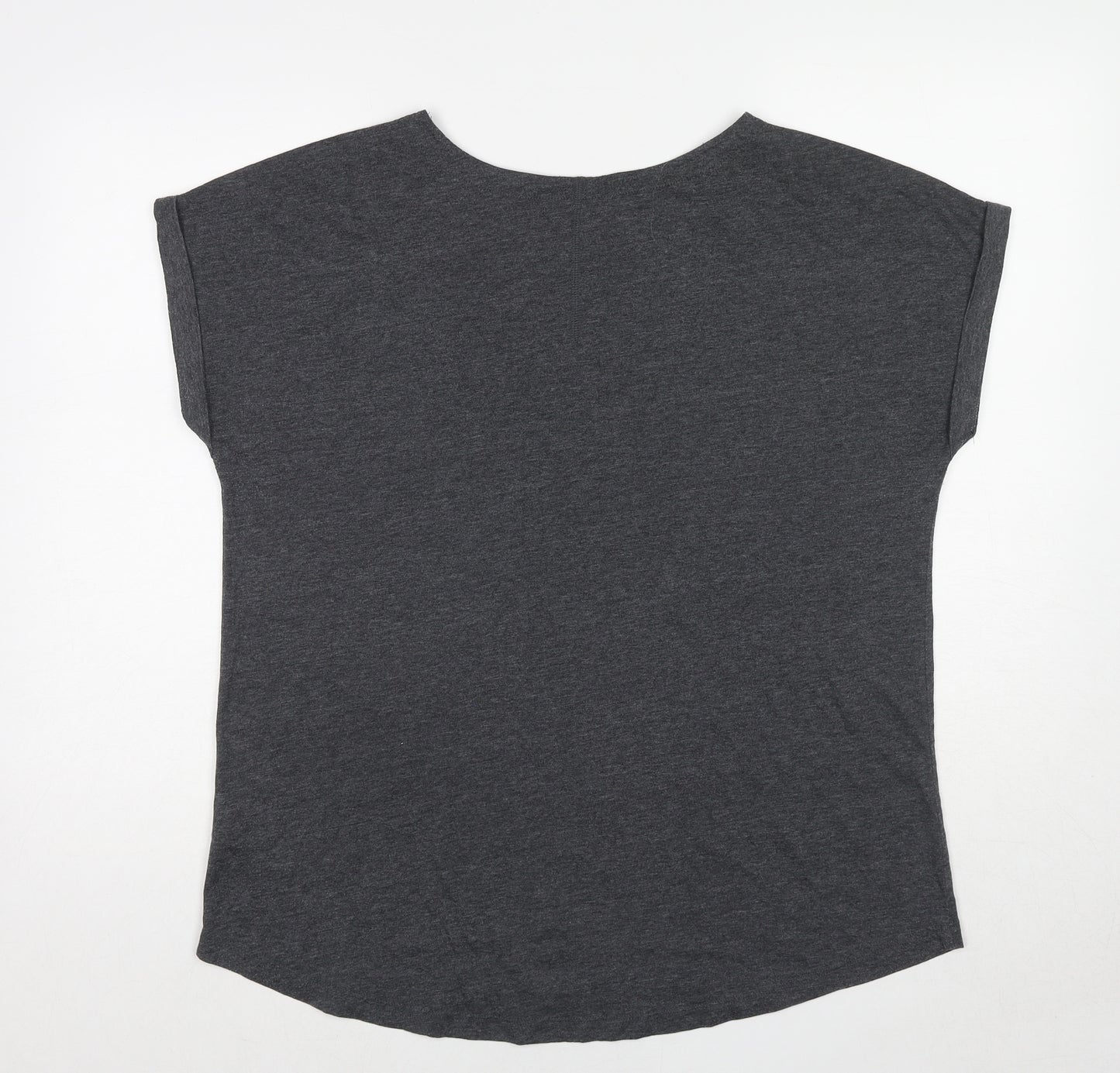 NEXT Womens Grey Cotton Basic T-Shirt Size 16 Round Neck - Star Print