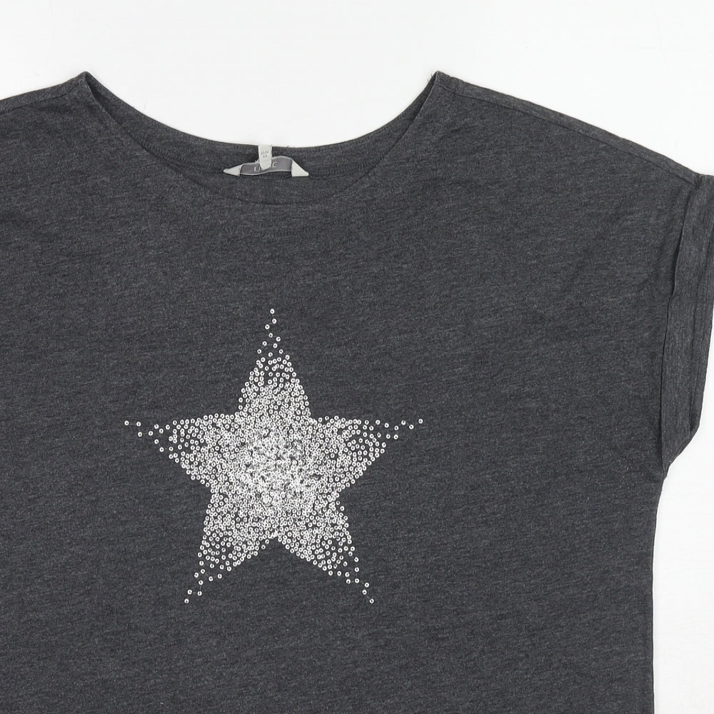 NEXT Womens Grey Cotton Basic T-Shirt Size 16 Round Neck - Star Print