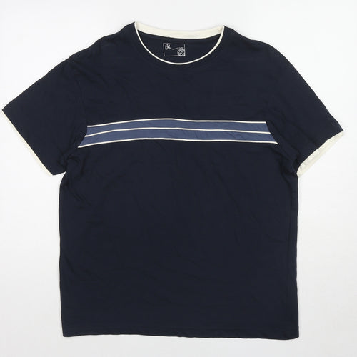 BHS Mens Blue Striped Cotton T-Shirt Size L Round Neck