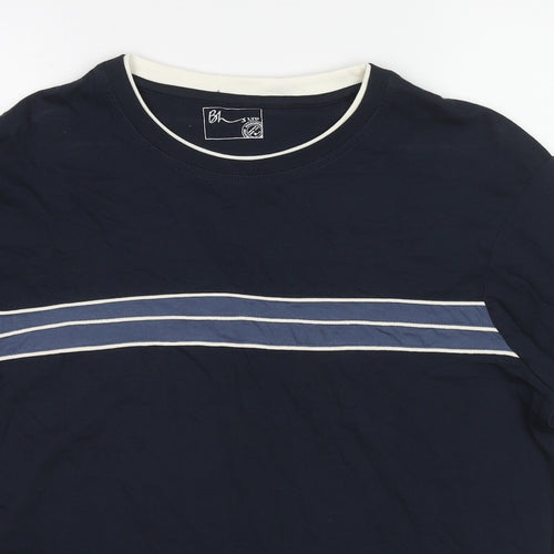 BHS Mens Blue Striped Cotton T-Shirt Size L Round Neck