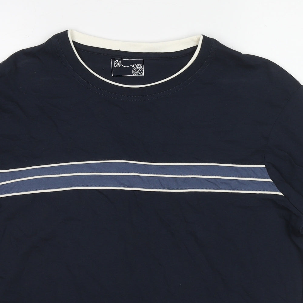 BHS Mens Blue Striped Cotton T-Shirt Size L Round Neck