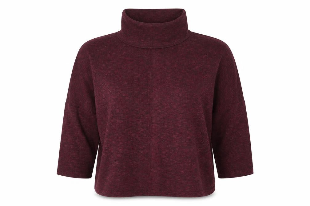 Front view of New Look women’s red mock neck polyester jumper, size UK 10