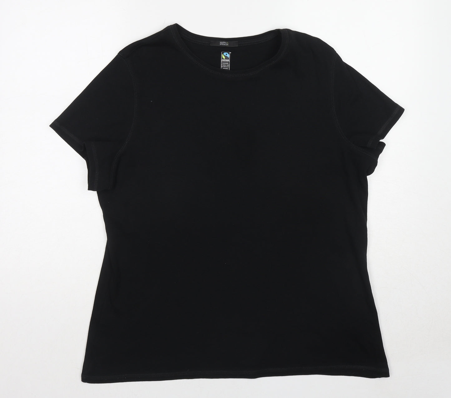 Marks and Spencer Womens Black Cotton Basic T-Shirt Size 24 Round Neck