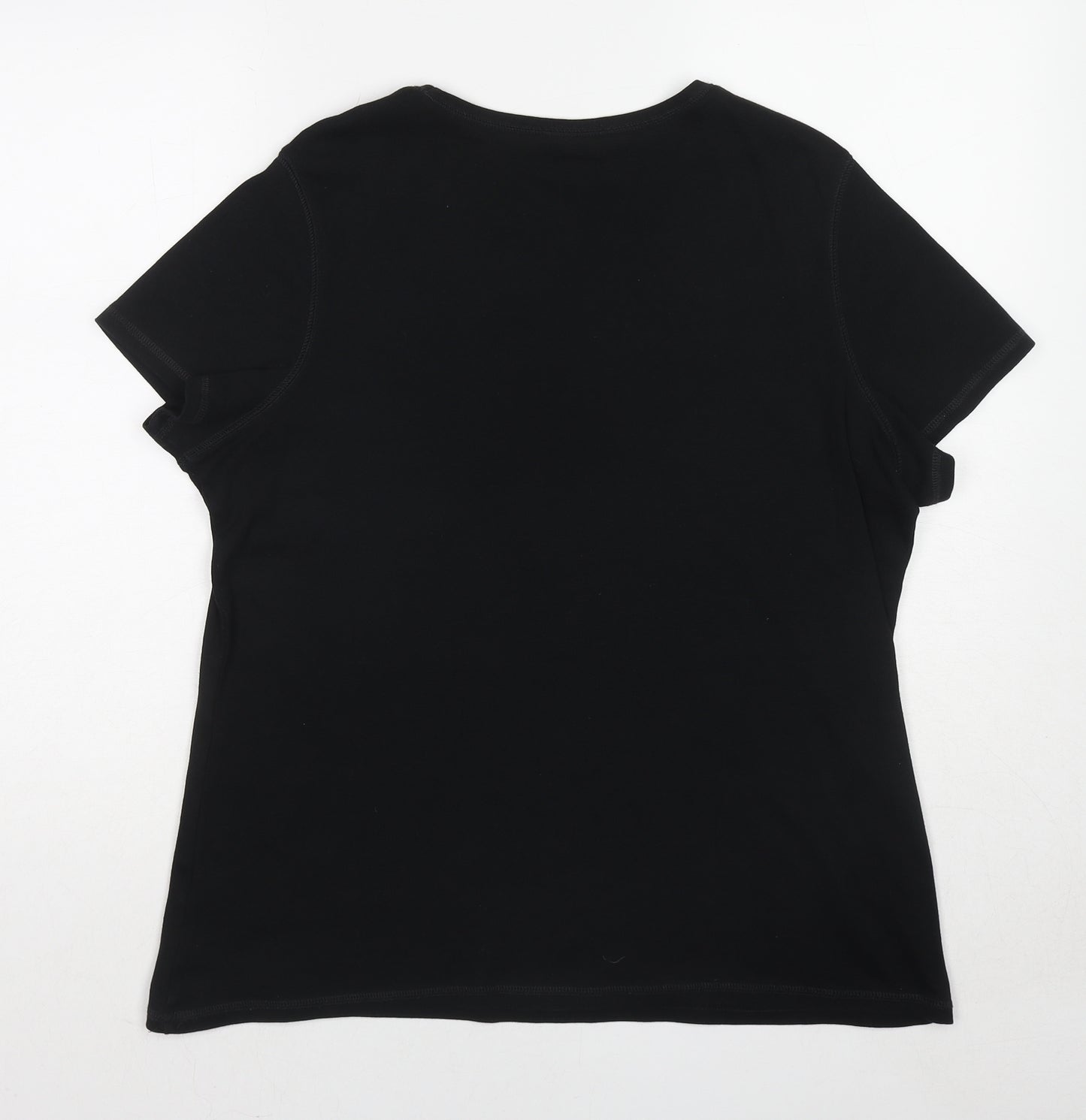 Marks and Spencer Womens Black Cotton Basic T-Shirt Size 24 Round Neck