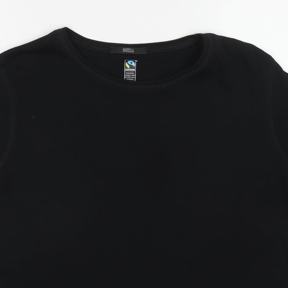 Marks and Spencer Womens Black Cotton Basic T-Shirt Size 24 Round Neck