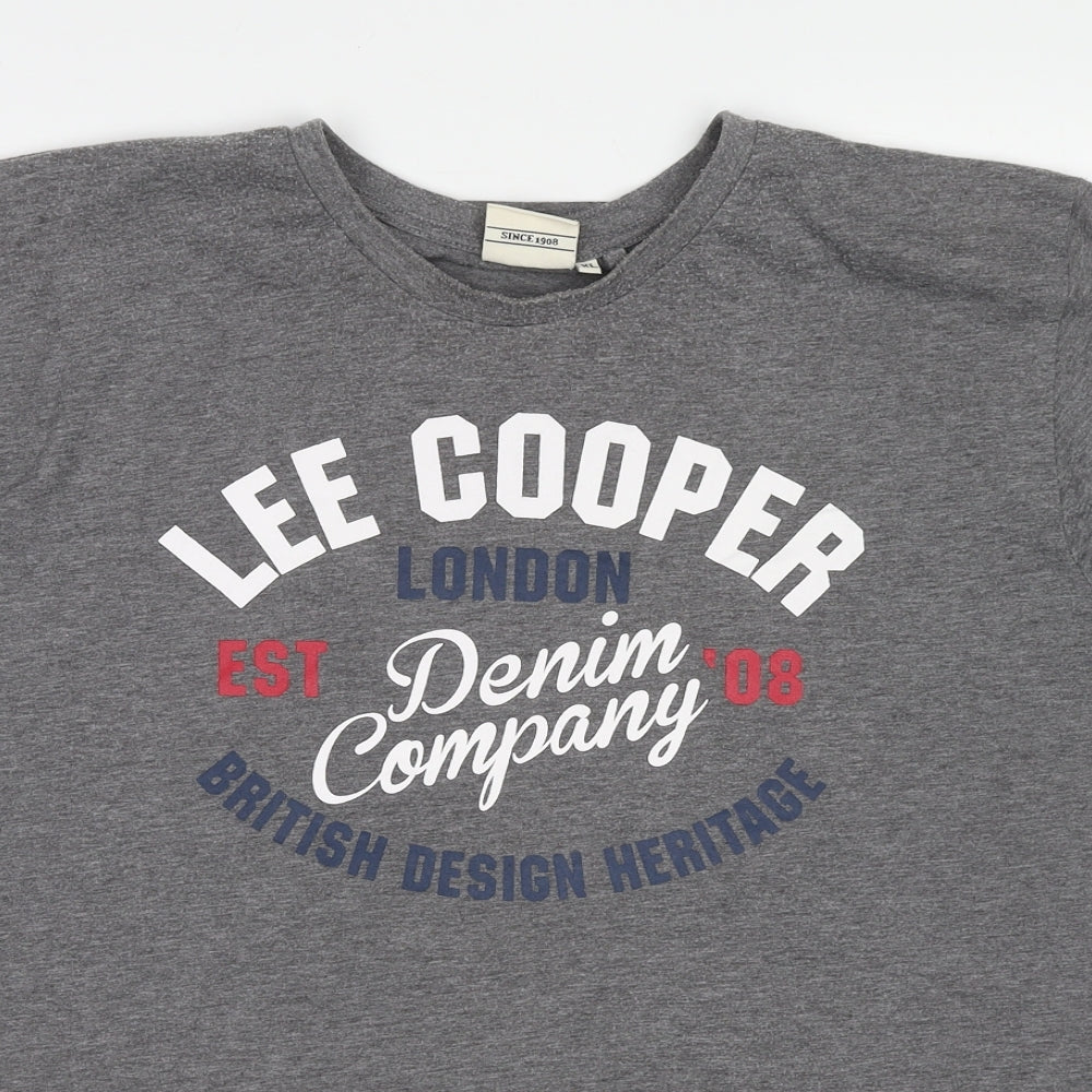 Lee Cooper Mens Grey Polyester T-Shirt Size XL Crew Neck