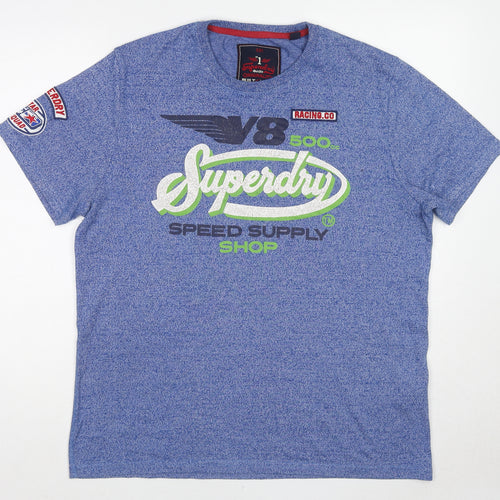 Superdry Mens Blue Cotton T-Shirt Size 2XL Crew Neck