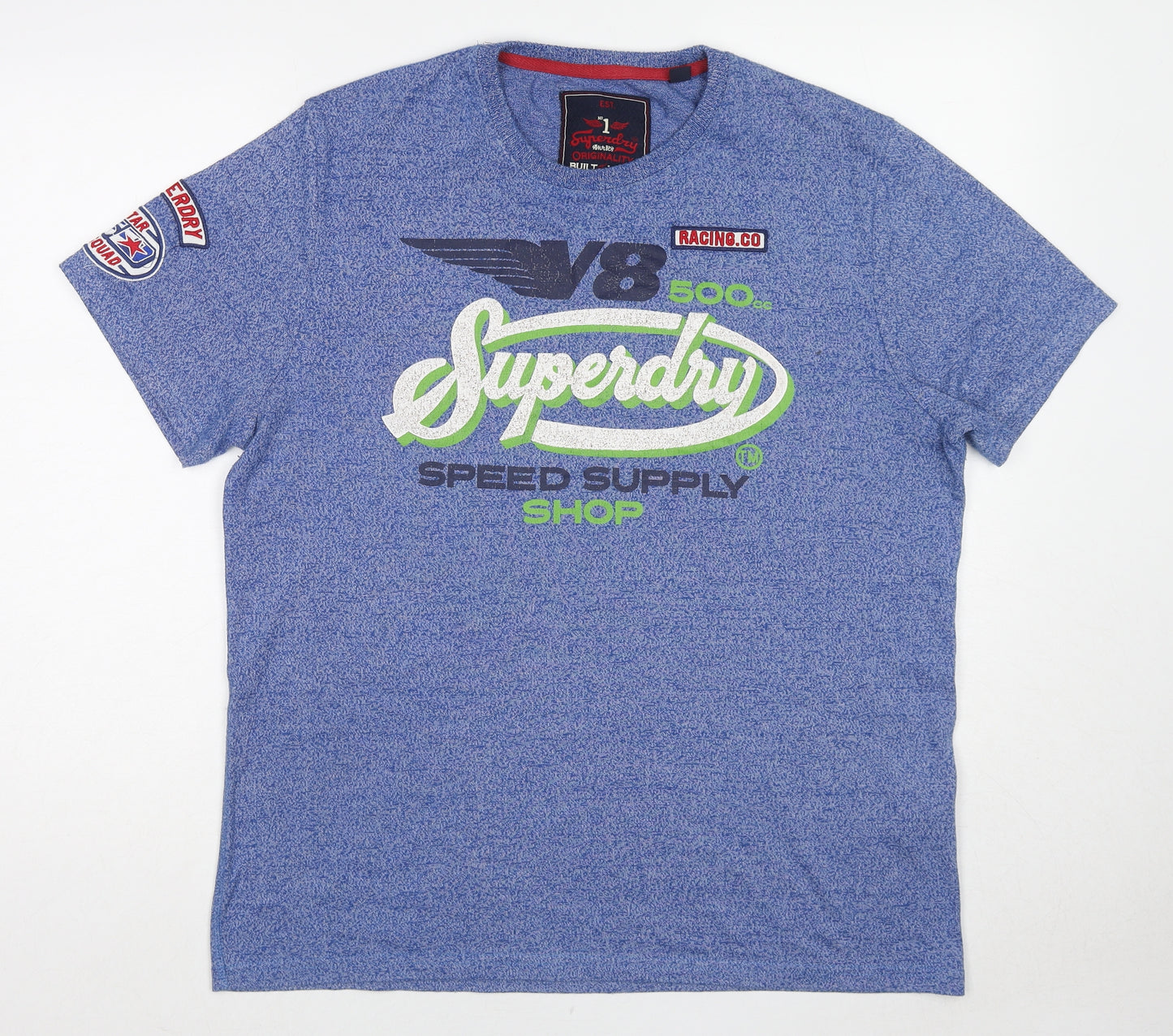 Superdry Mens Blue Cotton T-Shirt Size 2XL Crew Neck