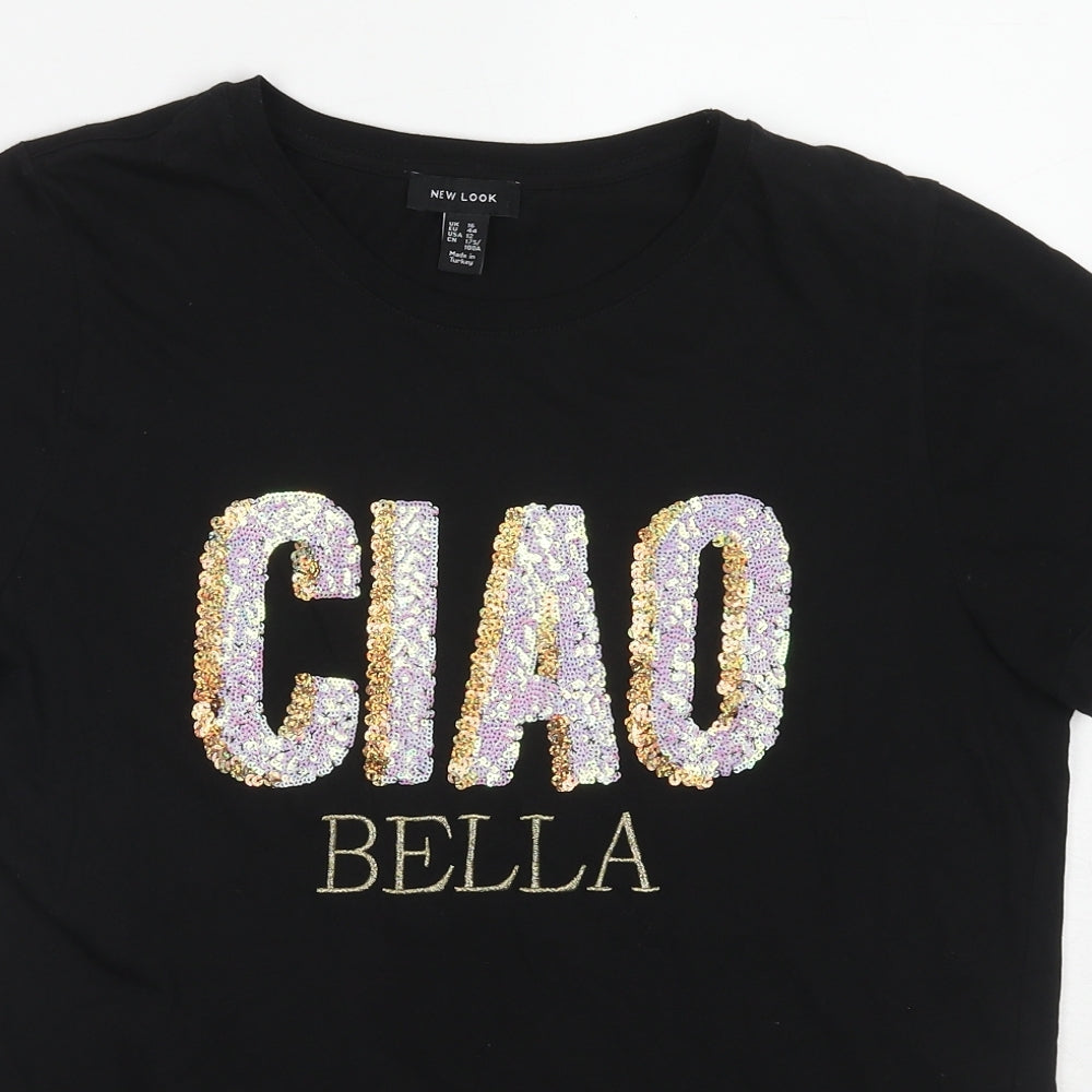 New Look Womens Black Cotton Basic T-Shirt Size 16 Round Neck - Ciao Bella