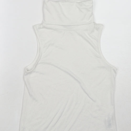 New Look Womens White Polyester Basic Tank Size 10 Roll Neck