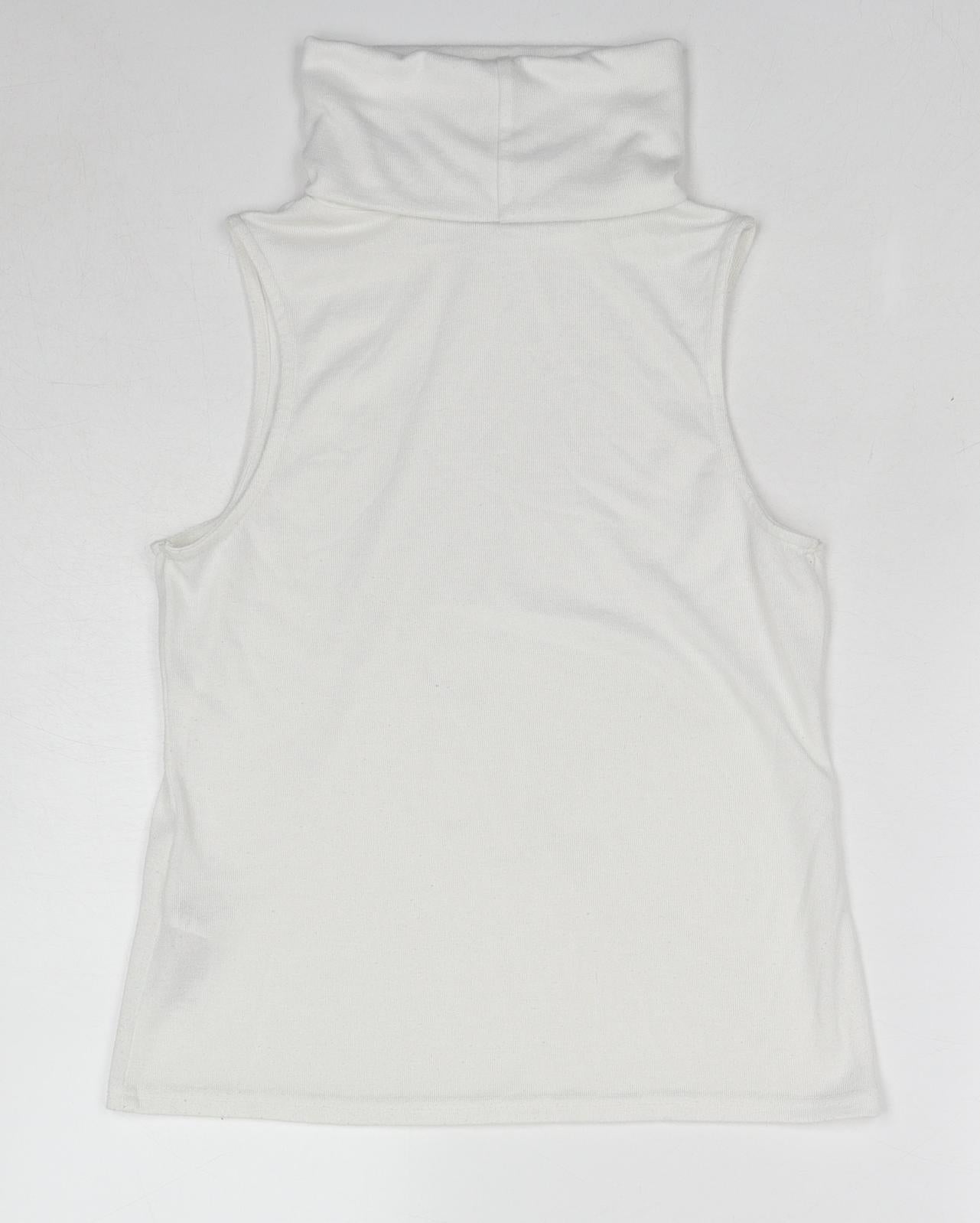 New Look Womens White Polyester Basic Tank Size 10 Roll Neck