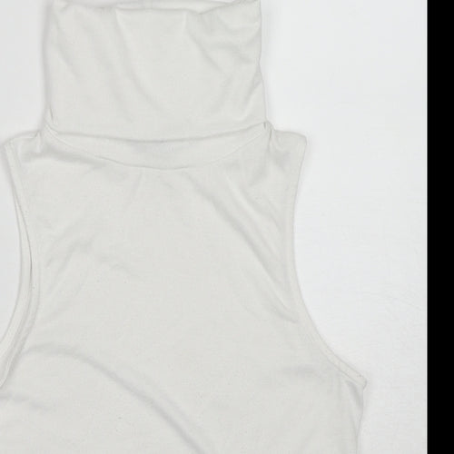 New Look Womens White Polyester Basic Tank Size 10 Roll Neck