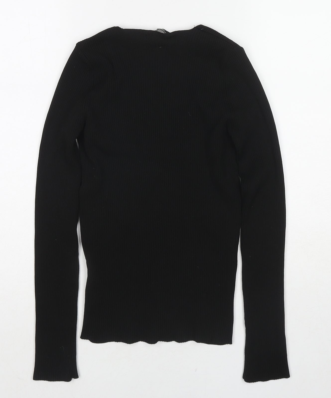 Zara Womens Black Polyamide Basic T-Shirt Size S V-Neck