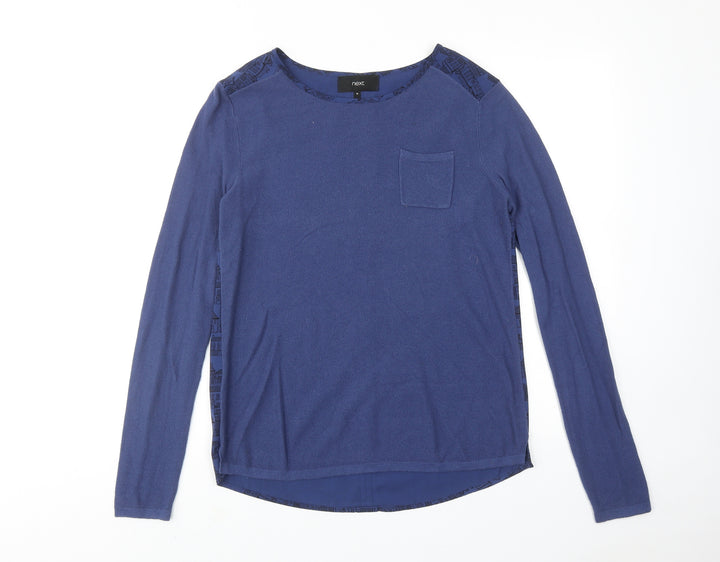 NEXT Womens Blue Round Neck Cotton Pullover Jumper Size 10 - Town House Print