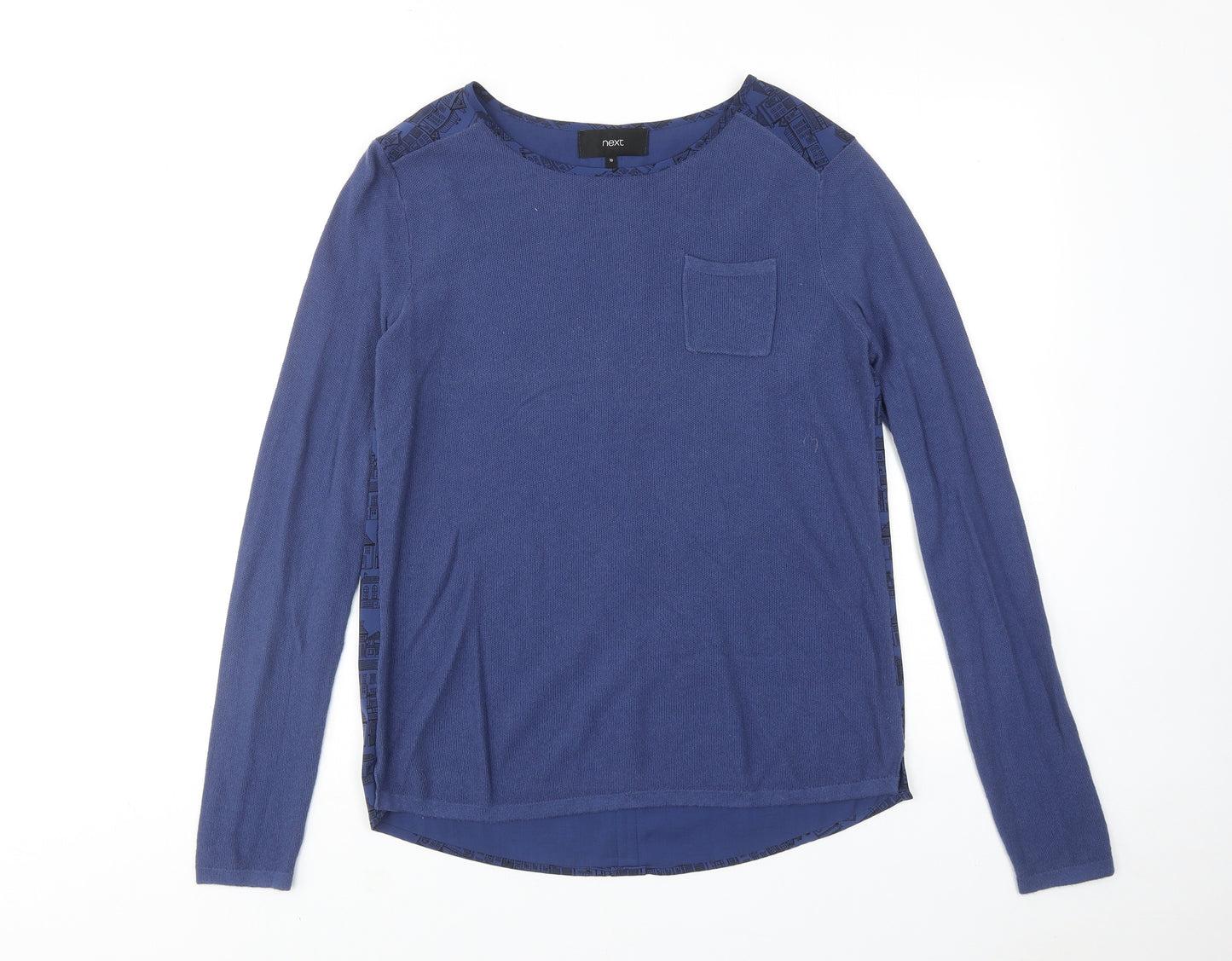 NEXT Womens Blue Round Neck Cotton Pullover Jumper Size 10 - Town House Print