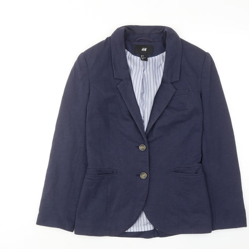 H&M Womens Blue Jacket Blazer Size 8 Button - Elbow Patches