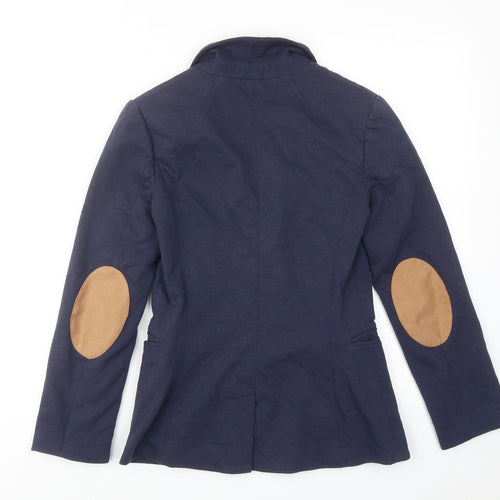 H&M Womens Blue Jacket Blazer Size 8 Button - Elbow Patches