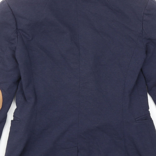H&M Womens Blue Jacket Blazer Size 8 Button - Elbow Patches