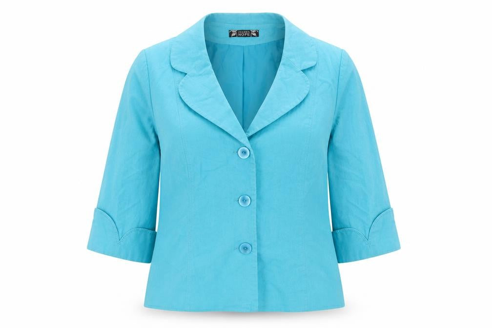 Front view of Joanna Hope women’s blue jacket blazer, size UK 8, button