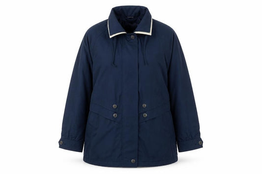 Front view of St Bernard women’s blue jacket, size UK 12, zip