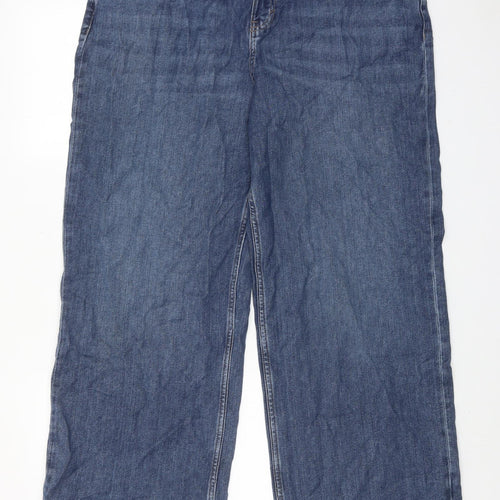Marks and Spencer Womens Blue Cotton Wide-Leg Jeans Size 16 Regular Zip