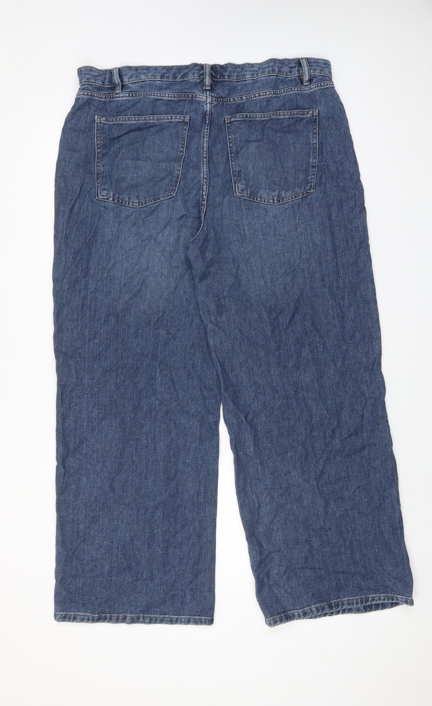 Marks and Spencer Womens Blue Cotton Wide-Leg Jeans Size 16 Regular Zip