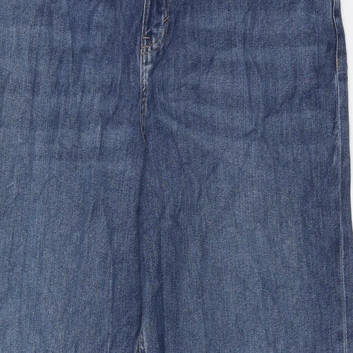 Marks and Spencer Womens Blue Cotton Wide-Leg Jeans Size 16 Regular Zip