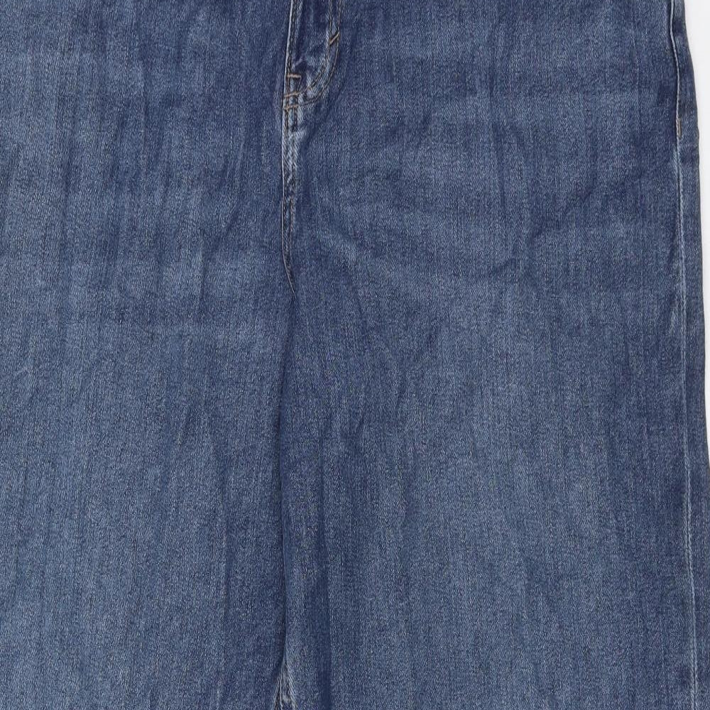 Marks and Spencer Womens Blue Cotton Wide-Leg Jeans Size 16 Regular Zip