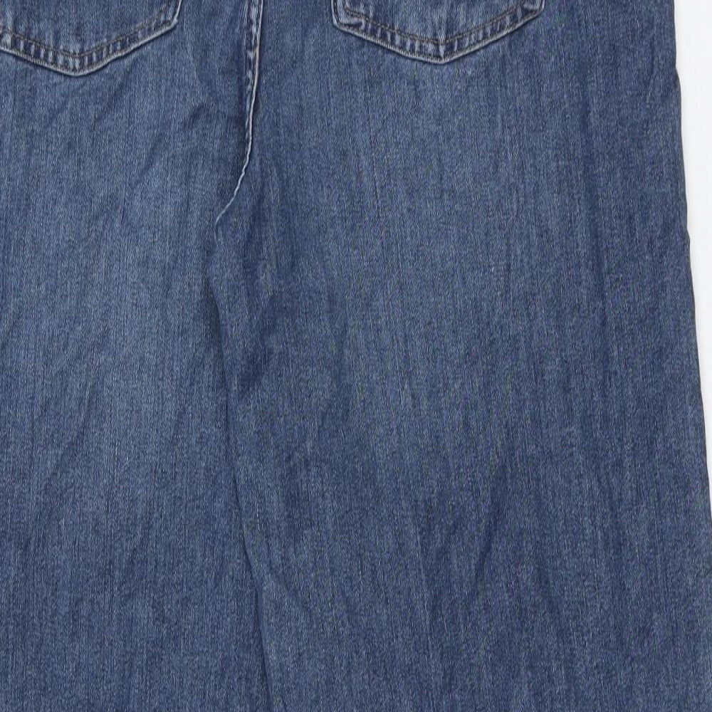 Marks and Spencer Womens Blue Cotton Wide-Leg Jeans Size 16 Regular Zip