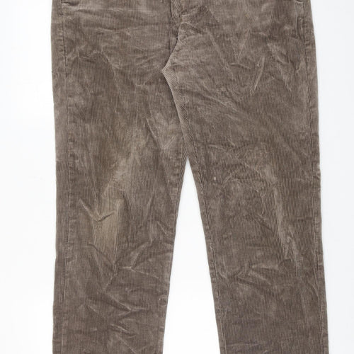 Marks and Spencer Mens Brown Cotton Trousers Size 34 in L31 in Regular Zip