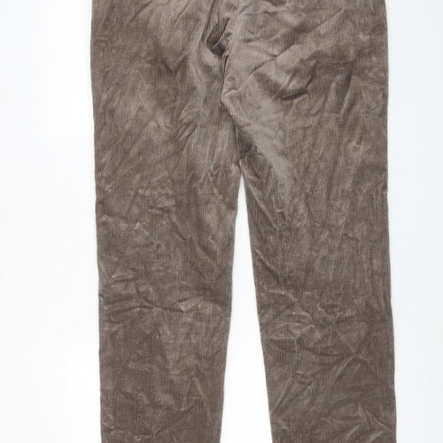 Marks and Spencer Mens Brown Cotton Trousers Size 34 in L31 in Regular Zip