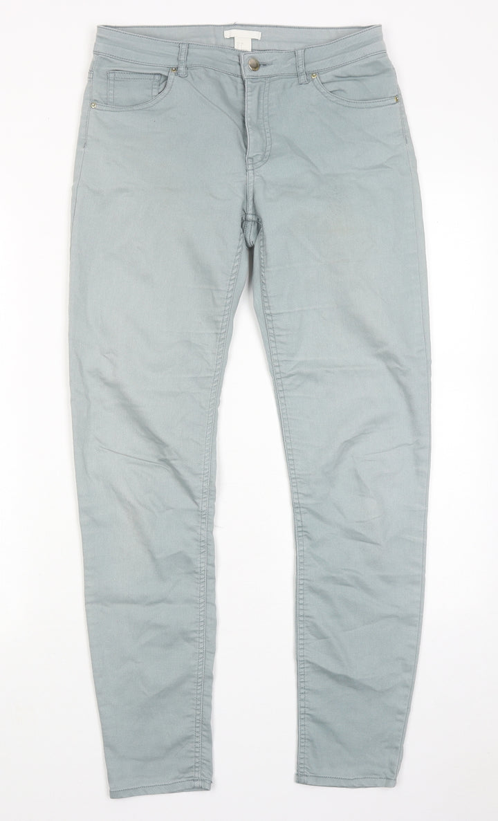 H&M Womens Blue Cotton Skinny Jeans Size 10 Regular Zip