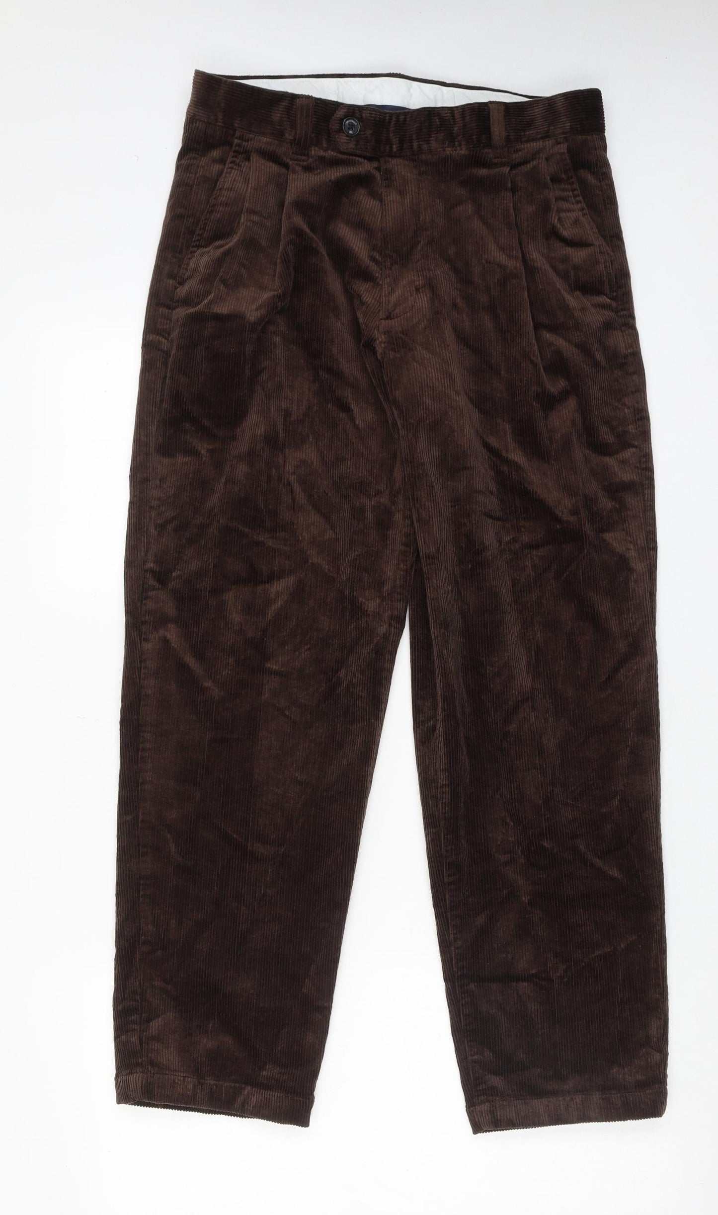 Marks and Spencer Mens Brown Cotton Trousers Size 30 in L29 in Regular Zip